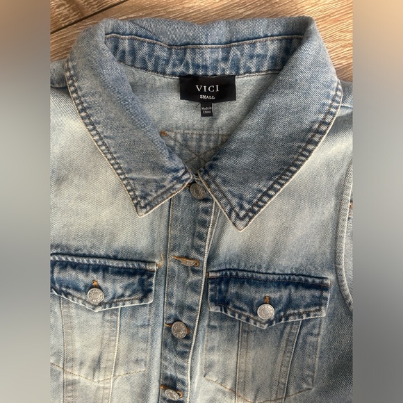 Vince Light Blue Denim Sleeveless Romper with Tie Waist - Picture 8 of 16